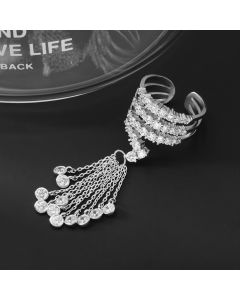 Platinum-Plated Tassel Ring Creative Style Zircon Ladies Ring Adjustable