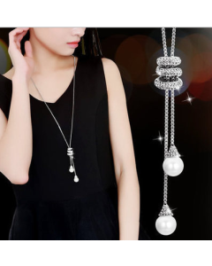 Korea long simple pearl pendant long necklace pendant wild diamond tassel sweater chain female 9302