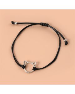 Cute Alloy Cat Head Handmade Wax Line Woven Hand Strap