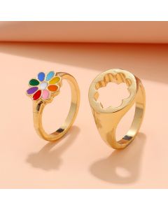 Multicolor Flower Gold And Silver Alloy Personalized Couple Ring