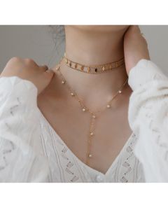 Diamond Wide Necklace Neck Chain Short Titanium Steel