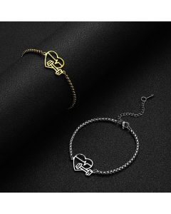 Love ECG Pattern Pendant Stainless Steel Bracelet