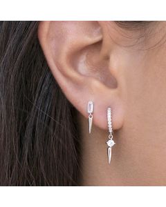Sterling Silver Needle Conical Geometric Color Zircon Stud Earrings