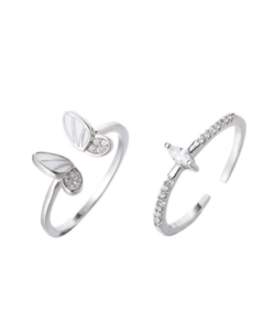 Korean Two In One Combination Ring New Fashion Personality Stereo Flash Diamond Butterfly Ring