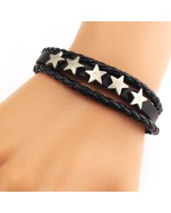 Men's Leather Retro Easy Matching Woven Telescopic Five-pointed Star Bracelet