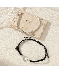 Men's And Women's Fashion Black And White Openwork Love Woven Bracelet