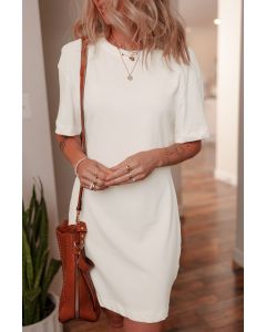 White Drop Shoulder Crew Neck Shift T Shirt Dress