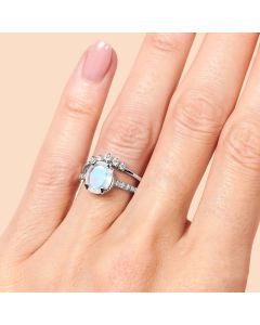 S925 Silver Oval Moonstone Double Layer Ladies Ring