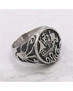 Stainless Steel Octopus Sailboat Boiled Black Ring