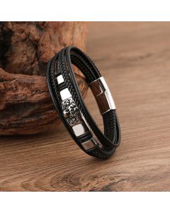 Men's Multi-layer Stainless Steel Leather Braided Bracelet