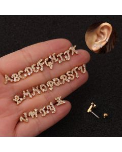 26 English Alphabet Earrings Micro-Inlaid Zircon Screw Earrings Female Stainless Steel Ear Bone Studs