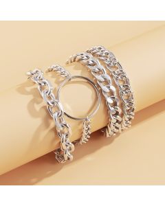 Exaggerated Ring Thick Chain Set Bracelet Women Simple Geometric Hollow Metal Bracelet