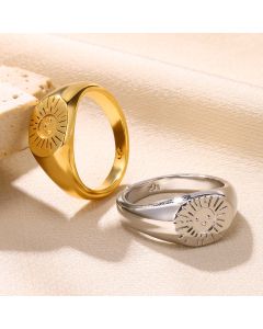 18K Smiling Face Sun Light Ring Simple Retro