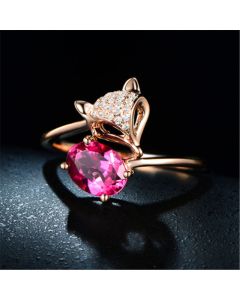 Fashion Creative Rose Gold Fox Ruby Ring