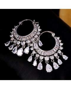 Zircon circle tassel earrings