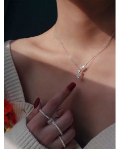 ANENJERY 925 Sterling Silver Dainty Unique Tassel Star Necklace for Women Cubic Zircon Clavicle Chain Necklace Jewelry S-N699