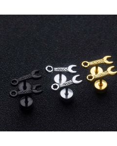 Fashion Creative Tool Wrench Titanium Steel Earrings