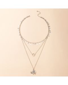 Fashion Ins Style Disc Diamond Elephant Pendant Long Multi-layer Alloy Necklace Necklace