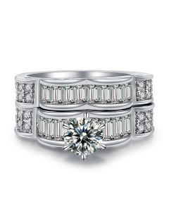 Foreign trade explosions European and American luxury double-layer ring Square zircon-plated platinum engagement ring factory wholesale