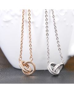 Double ring circle silver personality pendant necklace