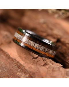 Titanium Steel Ring Deer Antler Acacia Wood Ring
