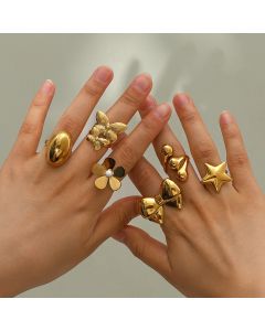 18K Gold Stainless Steel Five Petal Flower Bow Ring