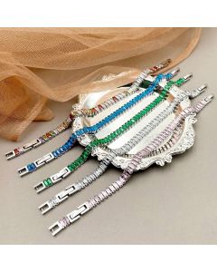 Geometric Inlaid Color Zircon Stainless Steel Bracelet