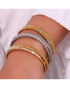 Titanium Steel 18K Gold Plating Double Layer Fishbone Pattern Open-ended Bracelet Female