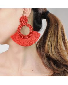 Hand-woven rice bead tassel earrings