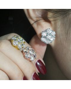 Silver 5.0mm Moissanite Inlaid With Flower Earrings