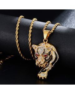 Gold-plated Oil Drop Rhinestone Leopard Head Pendant Necklace