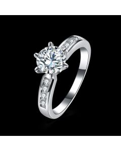 Korean version of the classic retro six-claw micro-inlaid platinum ring
