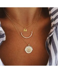 New European and American cross-border exclusive fashion personality elephant crescent planet multi-layer necklace