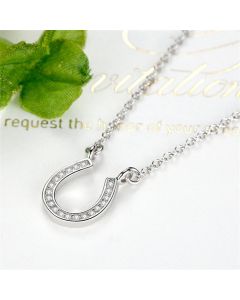 Sterling Silver Letter U Diamond Pendant Necklace