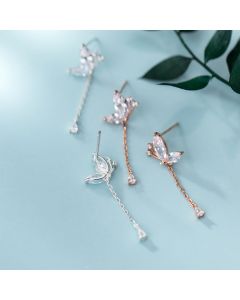 Sterling Silver Chain Tassel Zircon Butterfly Suitable For Fashionable Ladies Exquisite Earrings