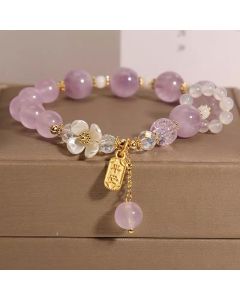 Ins Korean Style Lavander Purple Chalcedony Crystal Single Circle Women's White Agate Blue Flower Bracelet