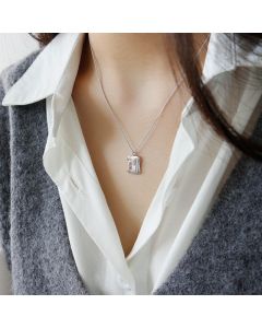 Sterling Silver Necklace INS Simple Geometric Square Zircon