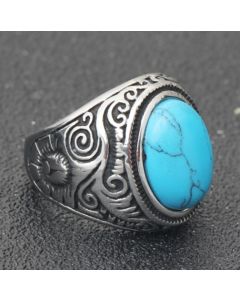 Fashion Alloy Black Agate Turquoise Ring Punk Personality Trend Carved