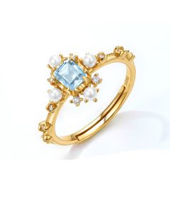 Japanese Light Luxury Natural Blue Topaz Geometric Ring