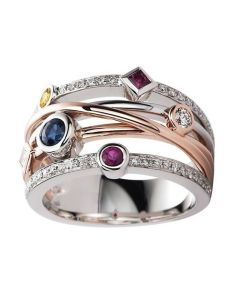Hip-hop Style Jewelry, Fashionable Geometric Line Inlaid Multi-color Zircon Ring, Trendy Fashion Ring