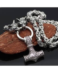 Explosive Viking Wolf Head Hammer Trendy Male Amulet Stainless Steel Emperor Chain Jewelry