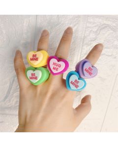 New Summer Love Heart Peach Resin Girly Heart Ring English Alphabet