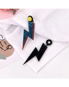 Glitter Acrylic Stitching Lightning Big Stud Earrings