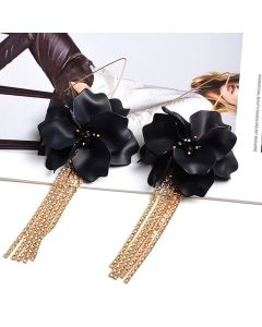 European And American Fashion Flower-shaped Long Rhinestone Chain Earrings