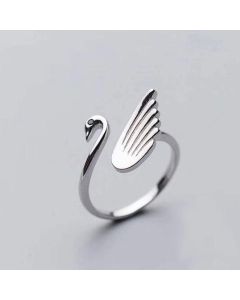 White Swan Ring Ring Glossy Sweet Princess Silver Plated