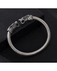 Asgard Crafted Grey Wolf 's Head Torc Bracelet