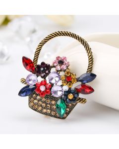 Korean Style Retro Cute Flower Basket Style Colored Diamond Alloy Diamond Brooch