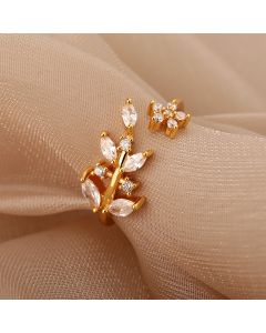 Golden Flower Branch And Leaf Adjustable  Ring