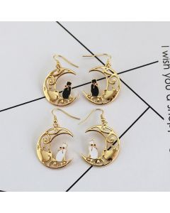 Japanese Sweet And Lovely Temperament Hollow Moon Cat Earrings