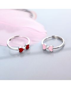 New S925 sterling silver Japan and South Korea love Epoxy bow live mouth code ring